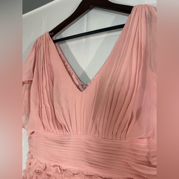 JS Collections Pink Chiffon Rosette Dress 14 Flutter Cocktail Party Wedding - Picture 6 of 13